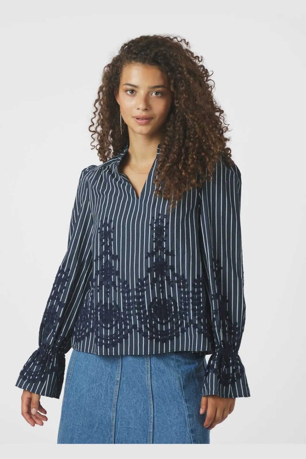 Discount Neo Noir Amara Stripe Emb Blouse 163363 141