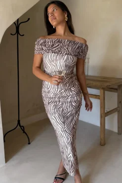 New BYIC Amiraic Mesh Dress A23964 Brown Zebra