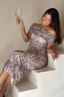 New BYIC Amiraic Mesh Dress A23964 Brown Zebra