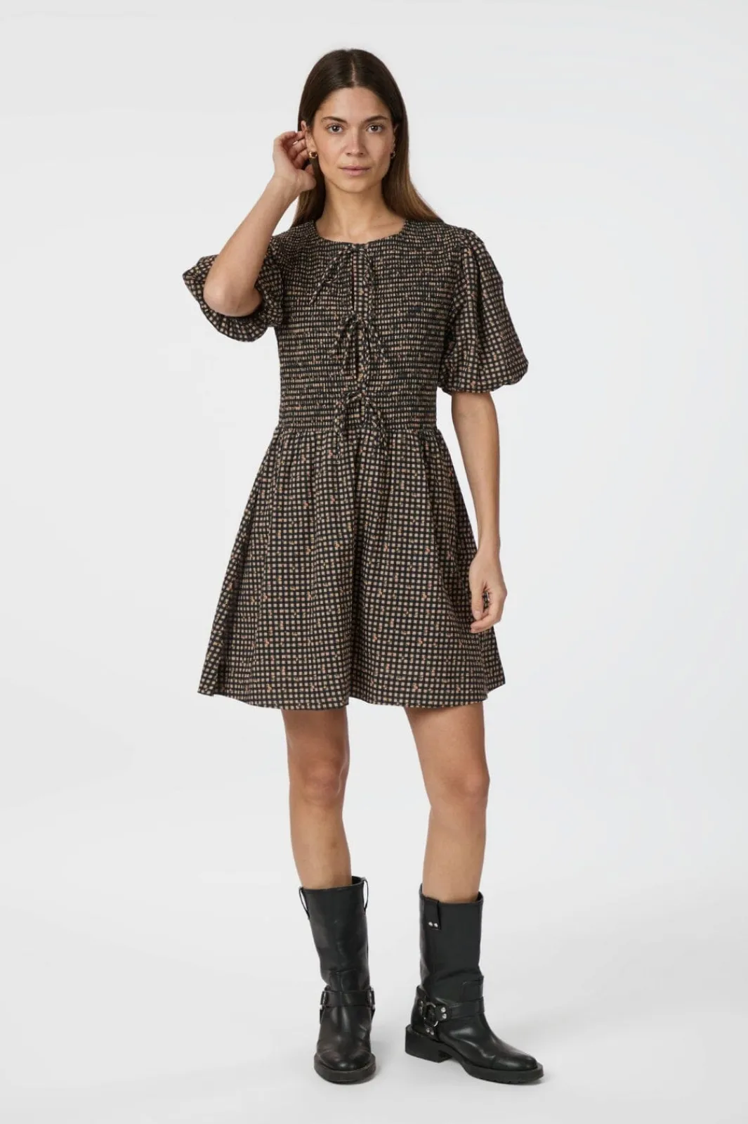 Neo Noir Auda Check Smock Dress 165419 100