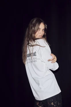 Discount Haute L'Amitié Back Logo Loose Tee HL10410 White/Black Print