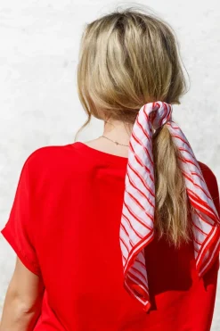 Best Black Colour Bcbindy Mini Scarf 3631 Red Stripe