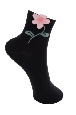 Hot Black Colour Bcdeena Flower Sock 4365 Black