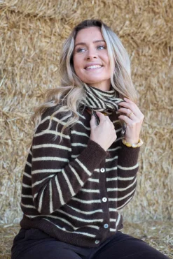 Best Black Colour Bcdell Mini Stripe Scarf 208394 Mocca