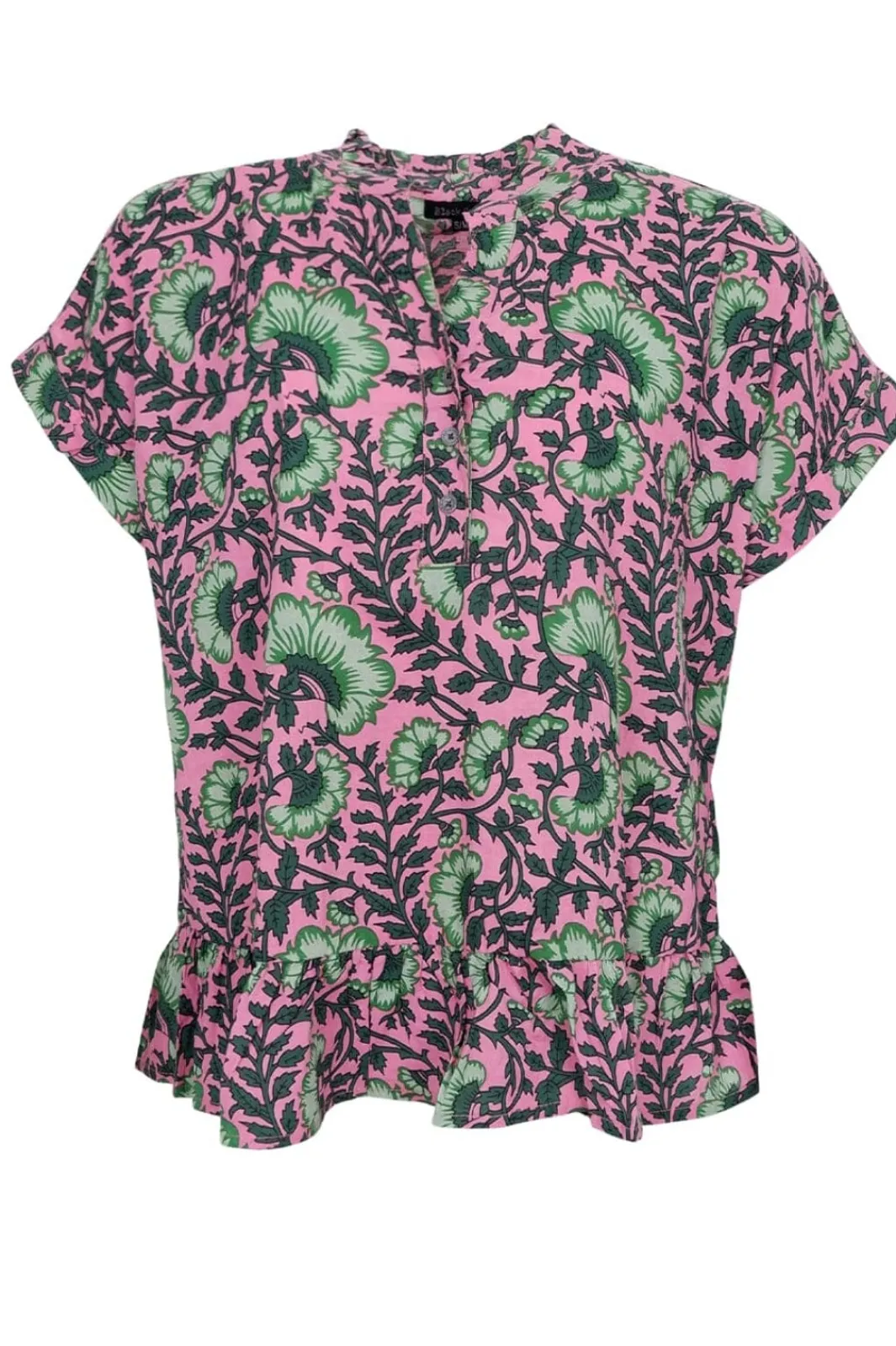 Online Black Colour Bcflora Ruffle S/S Blouse 39809 Pink Dahlia