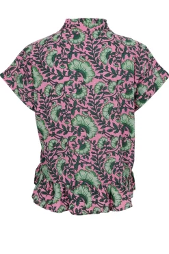 Online Black Colour Bcflora Ruffle S/S Blouse 39809 Pink Dahlia