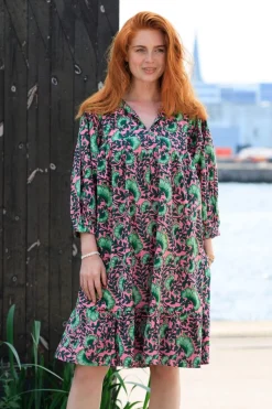 Outlet Black Colour Bcflora Short Puff Sleeve Dress 39811 Pink Dahlia