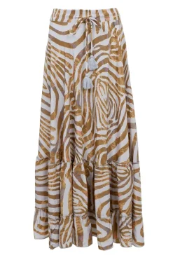 Hot Black Colour Bcluna Maxi Frill Skirt 39133 Blue Zebra