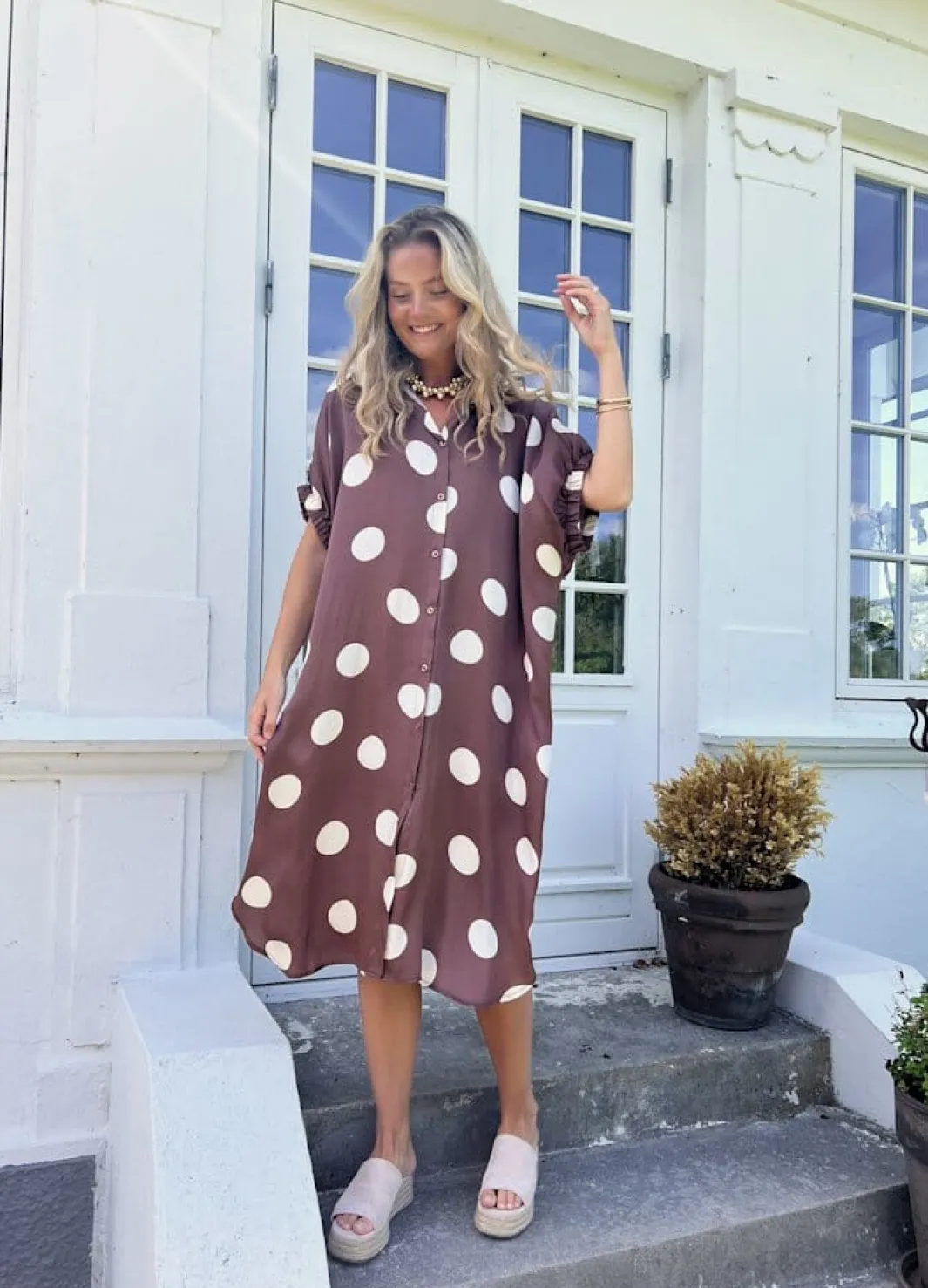 Discount Black Colour Bcmabel Satin Dress 40989 Mocca Dot