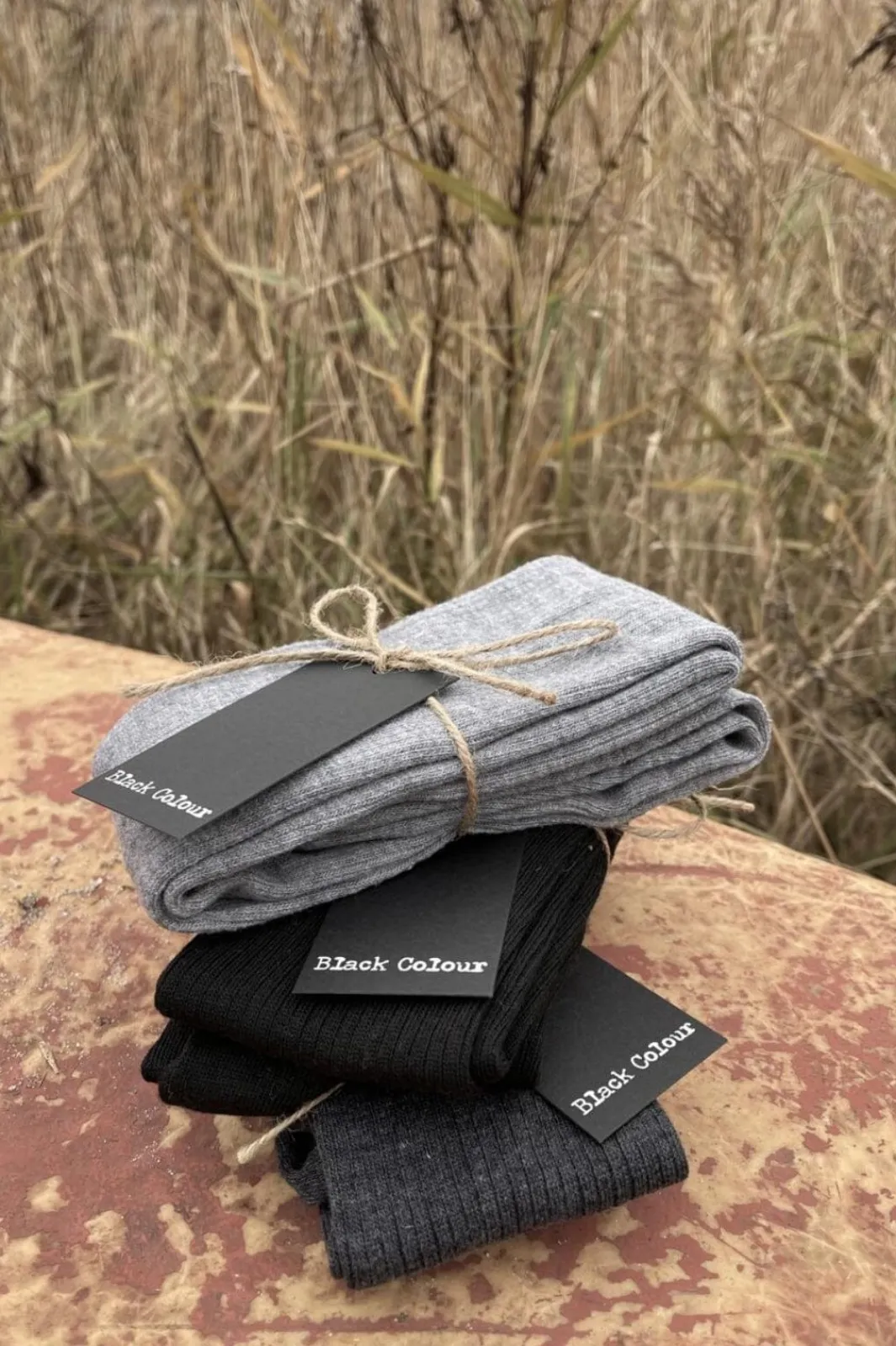 Clearance Black Colour Bcmalika Kneehigh Rib Sock Lt. Grey