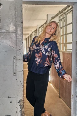 Outlet Black Colour Bczendaya Ls Blouse 41028 Navy Flower