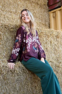 Hot Black Colour Bczendaya Ls Blouse 41028 Plum Flower