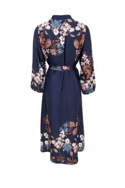 Black Colour Bczendaya Satin Dress 41027 Navy Flower