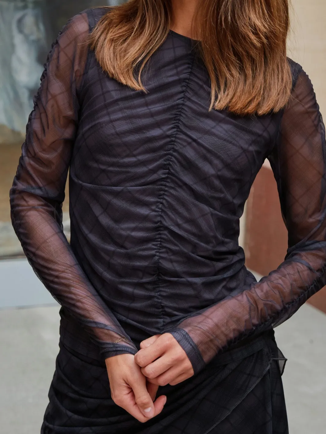 Neo Noir Bea Check Mesh Blouse 167294 104
