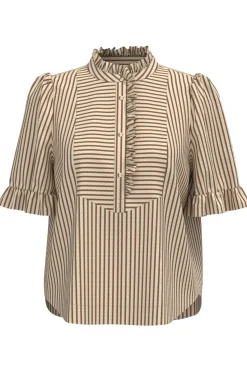 Clearance Gossia Benedictego Mo Blouse G2773 Creme Brown Stripes