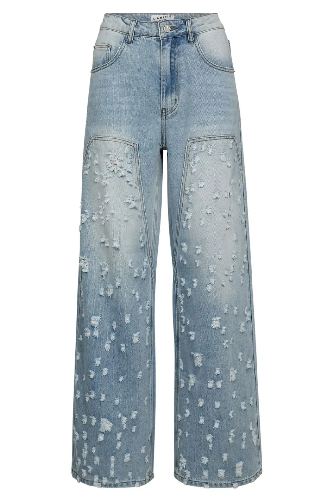 Best Haute L'Amitié Bleach Distressed Patch Jeans HL10336 Bleached Denim
