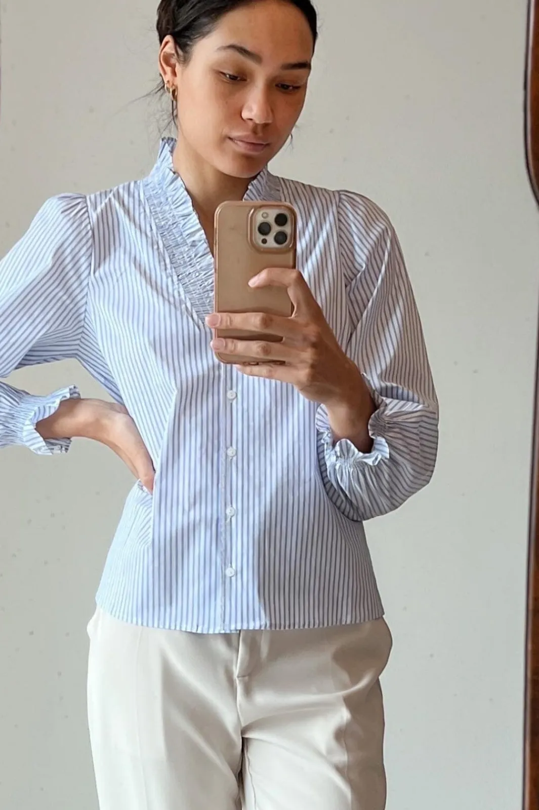 Best Neo Noir Brielle Stripe Shirt White/Light Blue