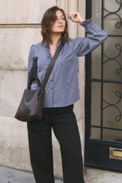 Clearance Neo Noir Brielle Twill Stripe Shirt Dusty Blue