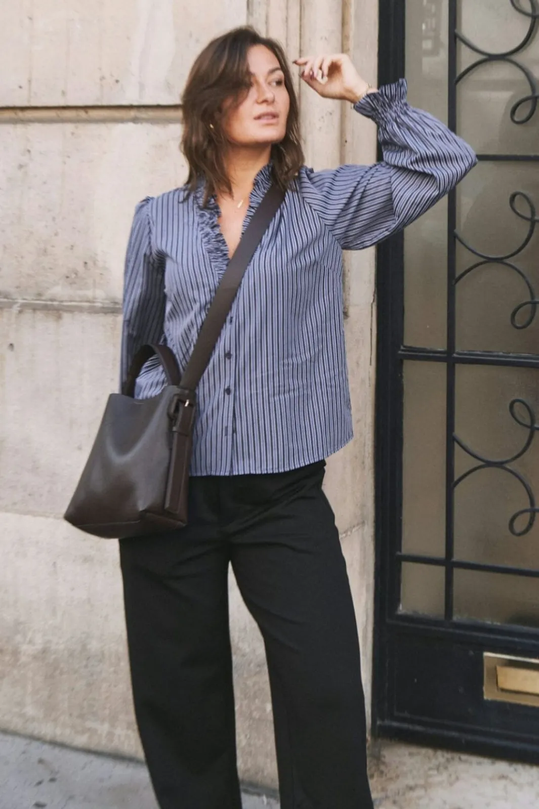 Clearance Neo Noir Brielle Twill Stripe Shirt Dusty Blue