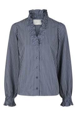 Clearance Neo Noir Brielle Twill Stripe Shirt Dusty Blue
