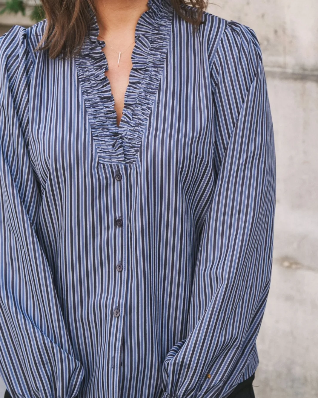 Clearance Neo Noir Brielle Twill Stripe Shirt Dusty Blue