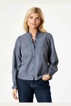 Clearance Neo Noir Brielle Twill Stripe Shirt Dusty Blue