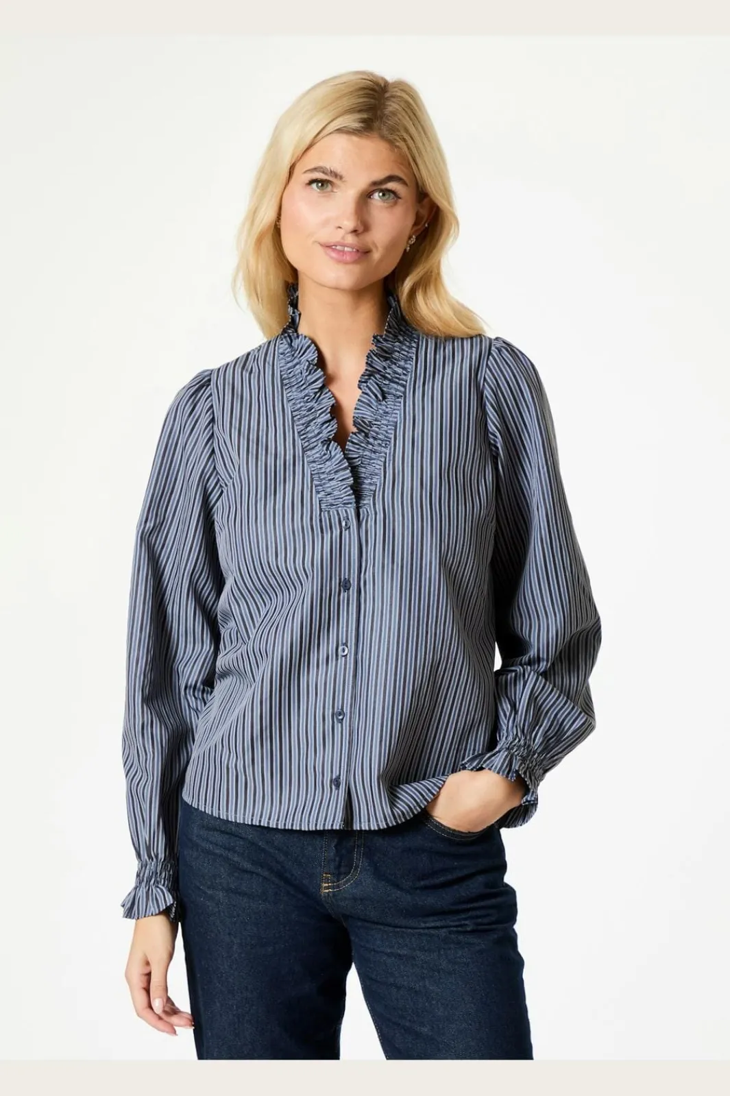 Clearance Neo Noir Brielle Twill Stripe Shirt Dusty Blue