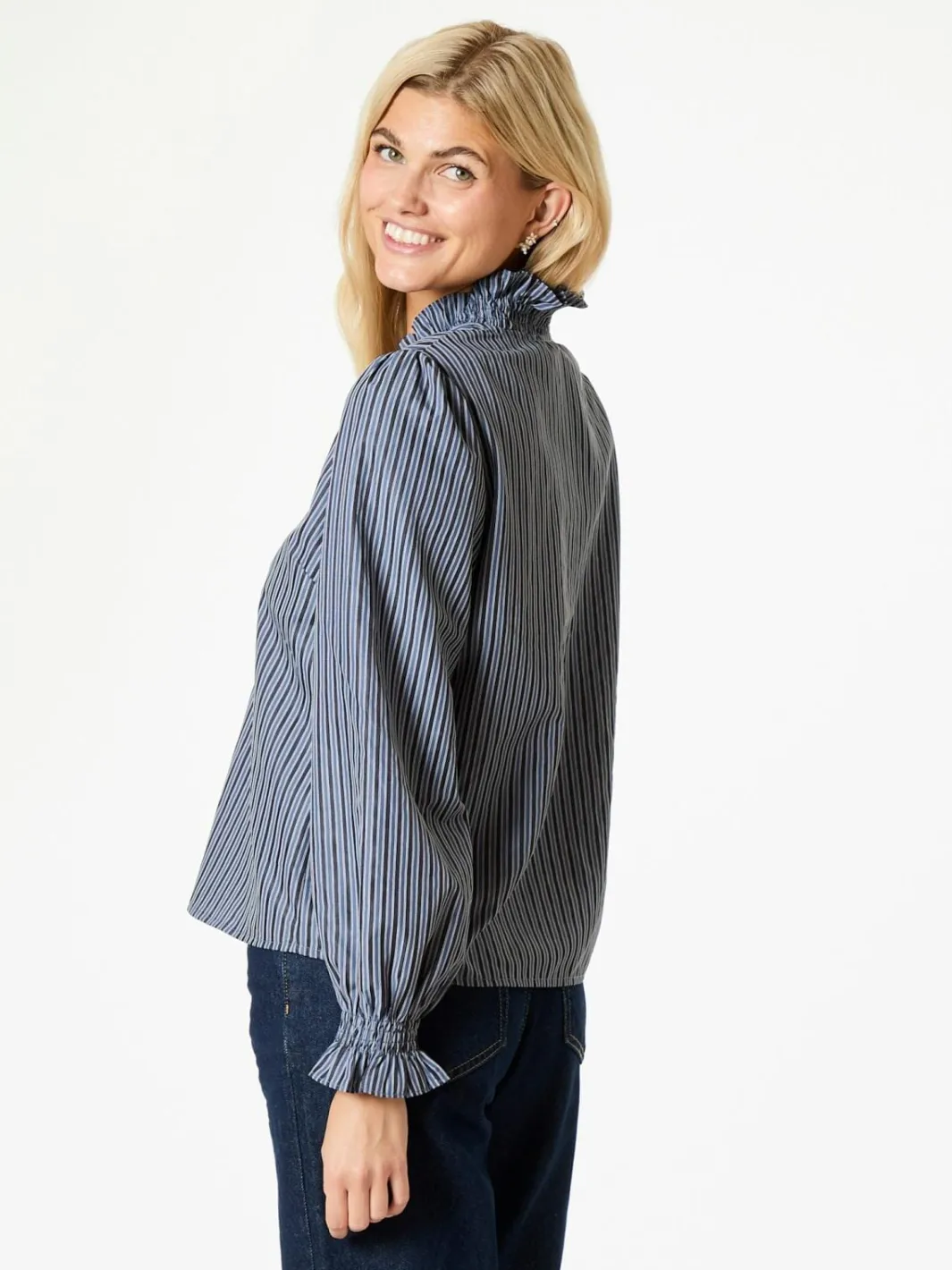 Clearance Neo Noir Brielle Twill Stripe Shirt Dusty Blue
