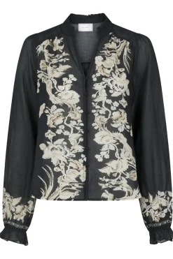 Hot Neo Noir Brise Printed Voile Blouse Navy
