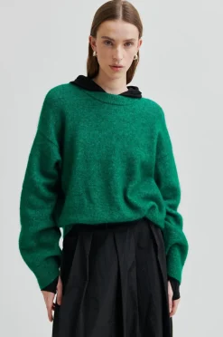 Discount Second Female Brook Knit Drop Shoulder O-Neck 58894 4026 Lush Meadow