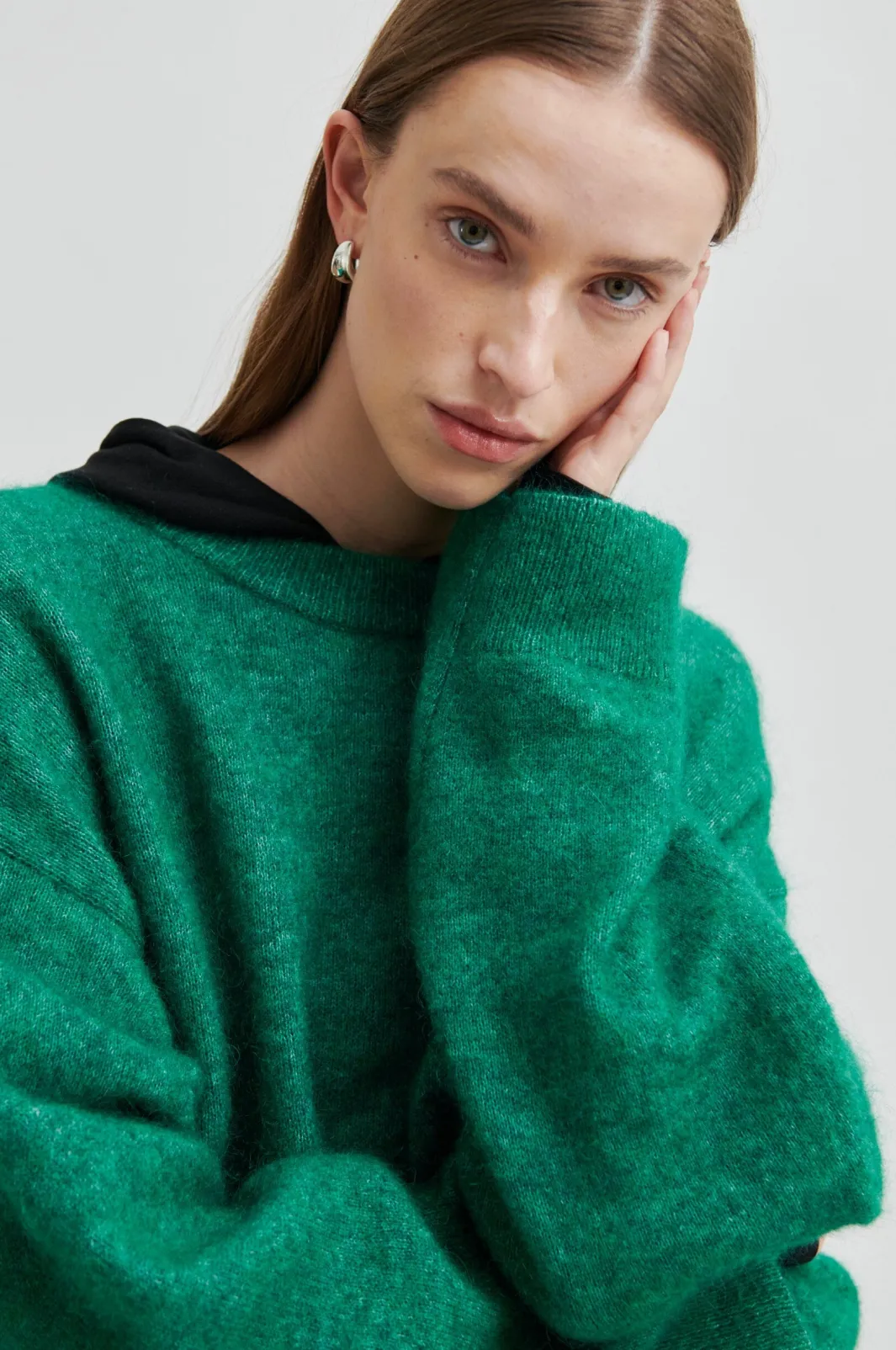 Discount Second Female Brook Knit Drop Shoulder O-Neck 58894 4026 Lush Meadow