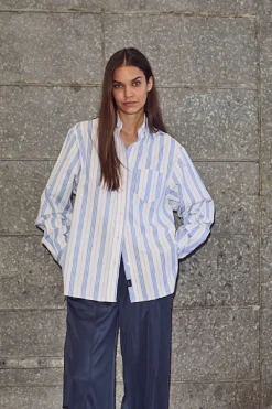 Outlet Haute L'Amitié Button Down Stripe Shirt HL10257 White Blue Stripe