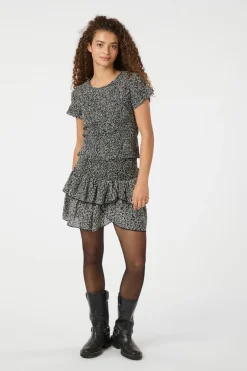 Outlet Neo Noir Carin Flower Check Skirt 164692 Black