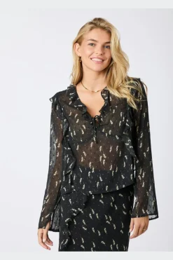 Hot Neo Noir Carola Flower Branch Blouse Black