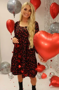 Outlet Liberte Cecilie Ls Dress 22094 Black Red Bow