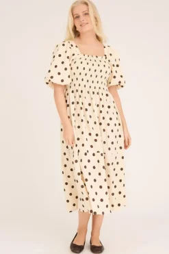 Discount A-View Cheri Dot Dress 186 Sand/Brown