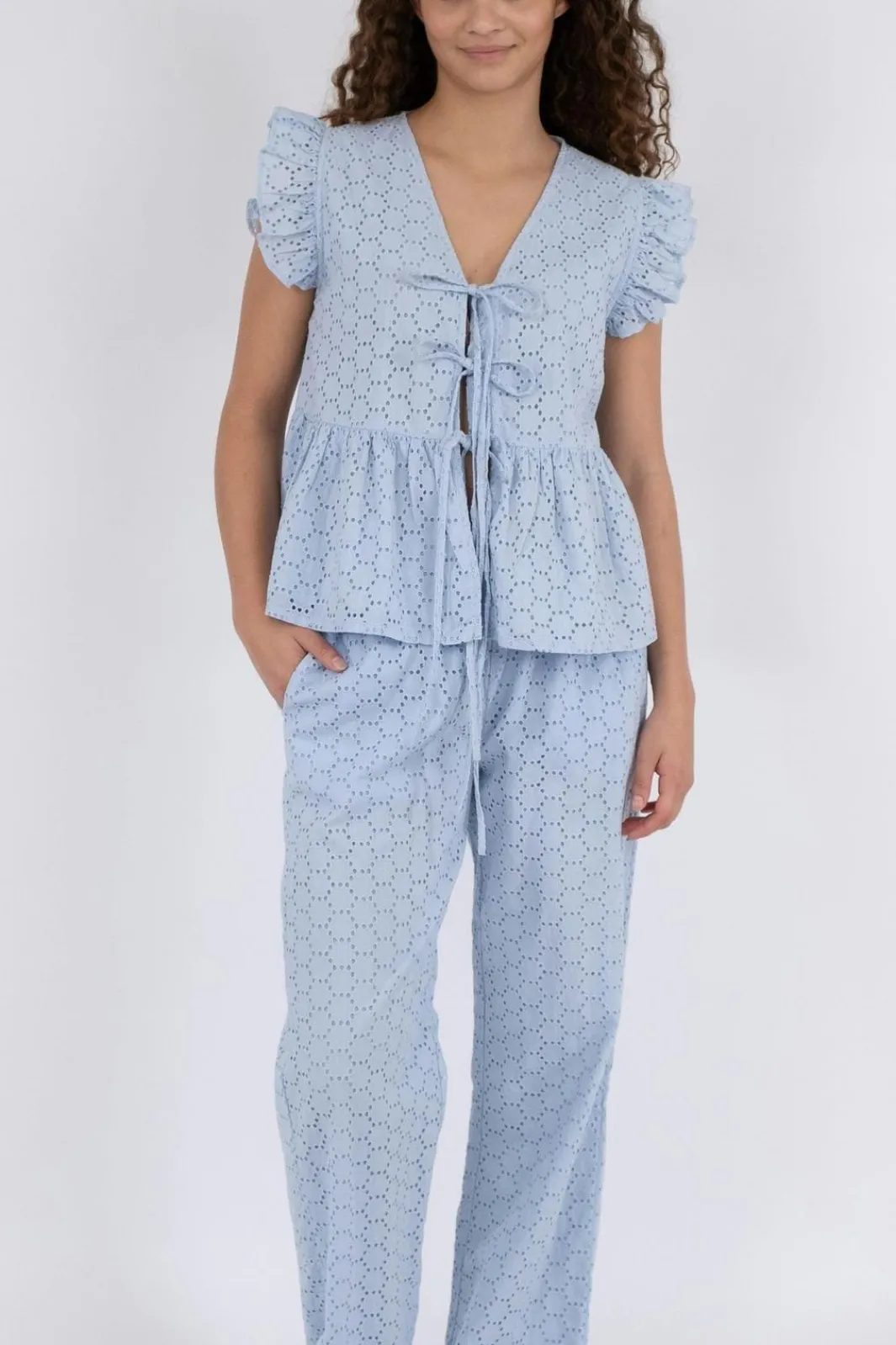 Outlet Neo Noir Claira Broiderie Pants Light Blue