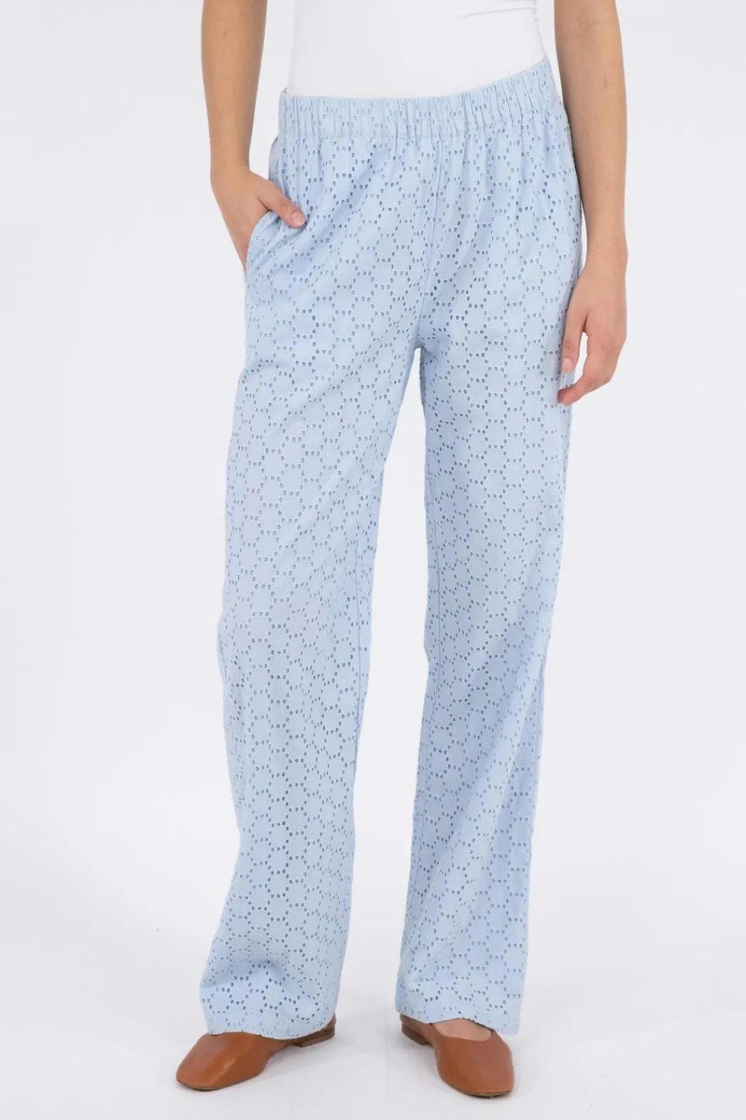 Outlet Neo Noir Claira Broiderie Pants Light Blue