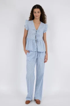 Outlet Neo Noir Claira Broiderie Pants Light Blue