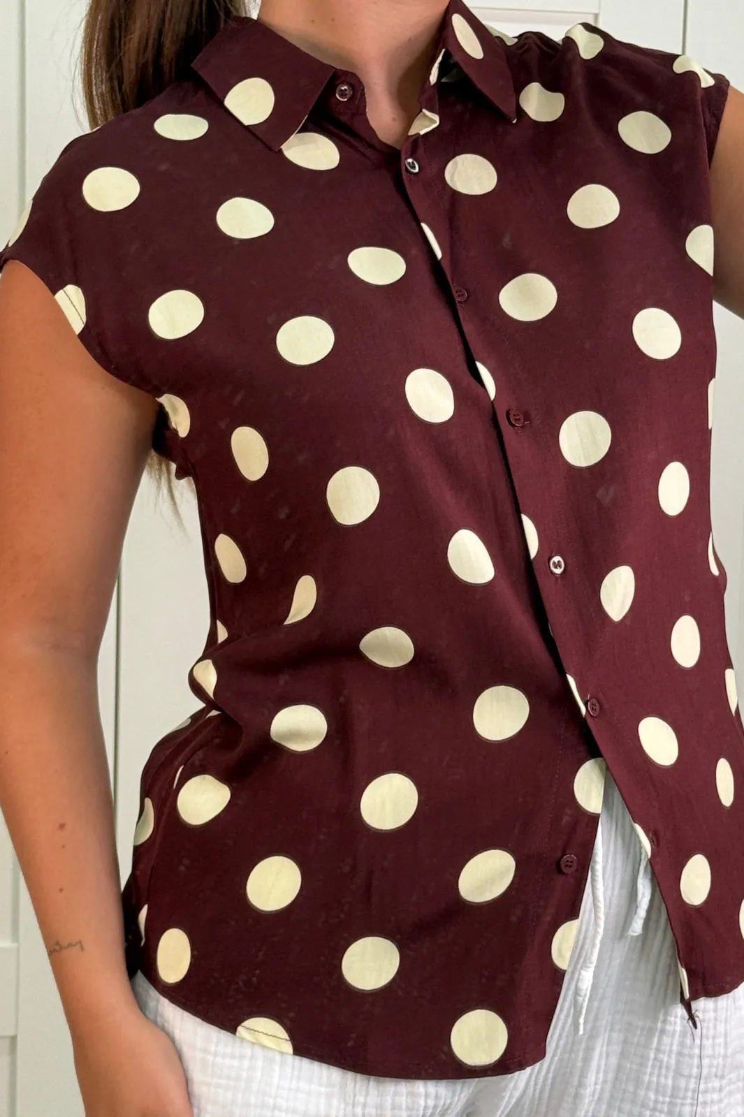A-bee Cleo Polka Dot Blouse Chocolate