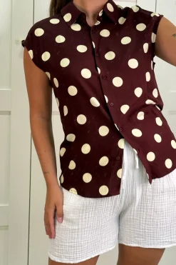 A-bee Cleo Polka Dot Blouse Chocolate