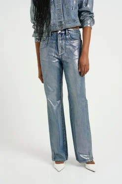 Outlet Gestuz Coatygz Straigt Jeans 10909560 106664 Coated Silver Blue Wash