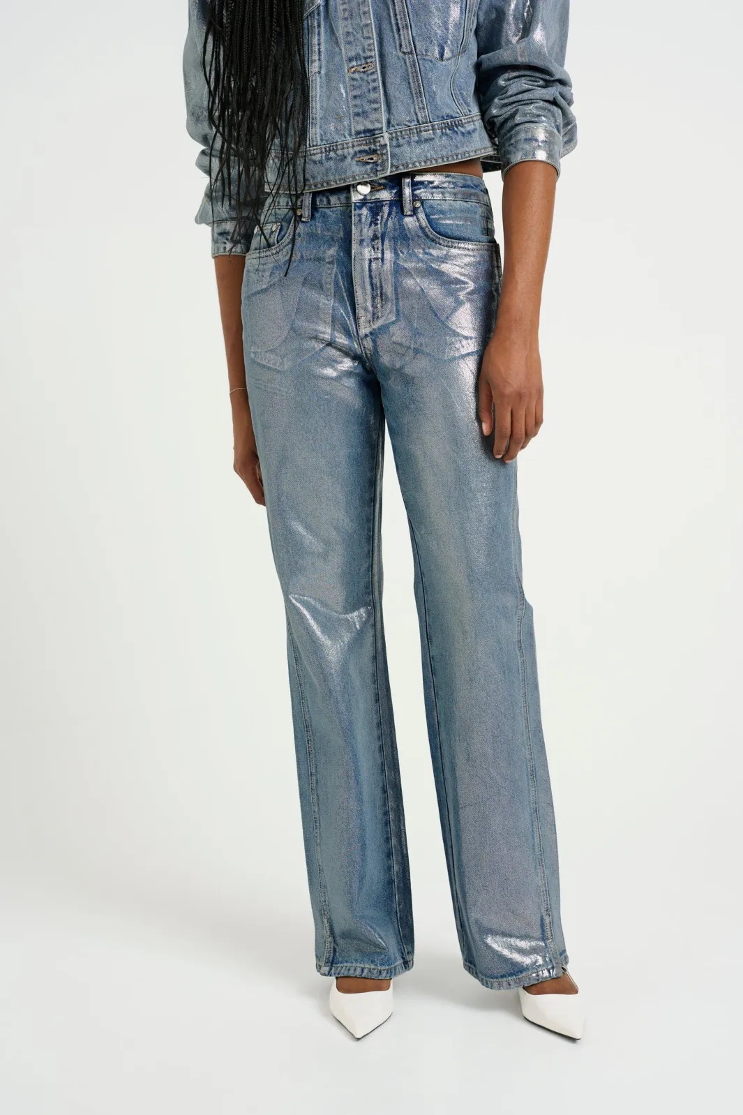 Outlet Gestuz Coatygz Straigt Jeans 10909560 106664 Coated Silver Blue Wash