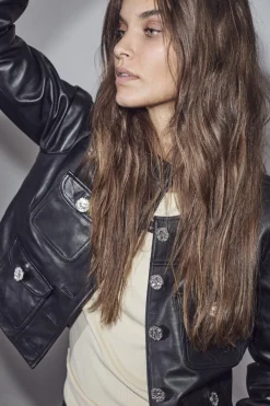 Best Haute L'Amitié Cocktail Leather Jacket HL10008 Black