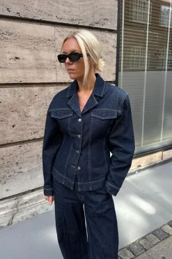 Online Second Female Columbus Jacket 57948 5998 Dark blue denim