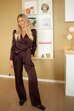 Sale Valentin Studio Comfy Pants Heavy Satin Burgundy
