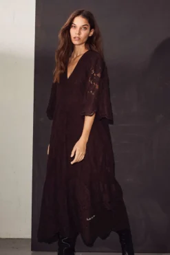Online Haute L'Amitié Curvey Lace Hem Dress HL10009 Mocca