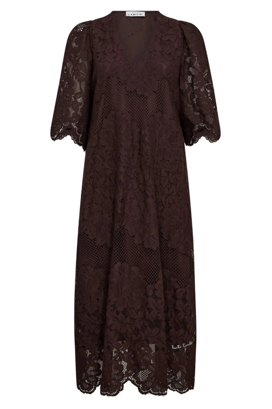 Online Haute L'Amitié Curvey Lace Hem Dress HL10009 Mocca