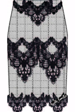 Haute L'Amitié Curvey Lace Hem Pencil Skirt HL10015 Black
