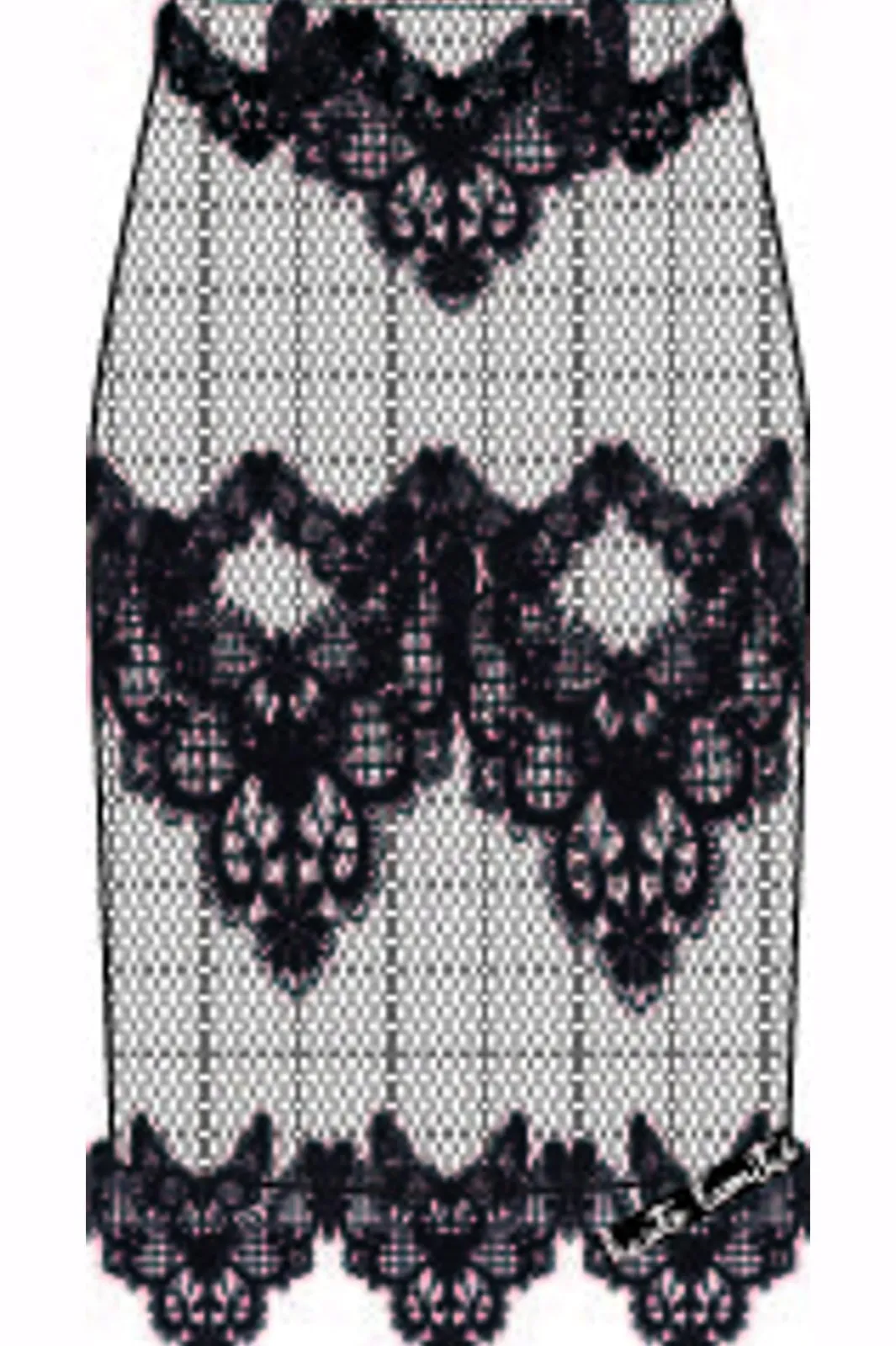 Haute L'Amitié Curvey Lace Hem Pencil Skirt HL10015 Black